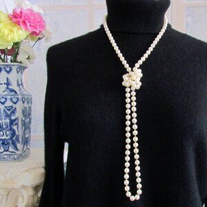 LONG PEARL NECKLACE, FLAPPER ROARING 20s COSTUME ACCESSORY, 24" LONG OFF-WHITE